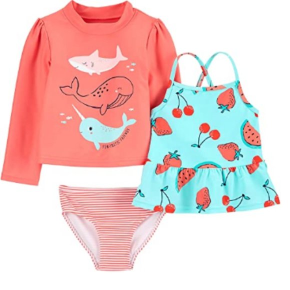 Toddlers and Baby Girls' 3-Piece Assorted Rashguard Sets